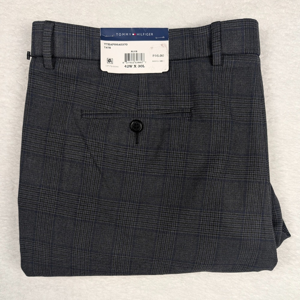 Tommy Hilfiger Tate Dress Pants Mens 42x30 Gray Glen Plaid Flat Front Stretch - Picture 1 of 9